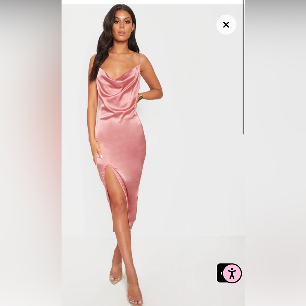 NWT Rose Strappy Satin Cowl Midi Dress